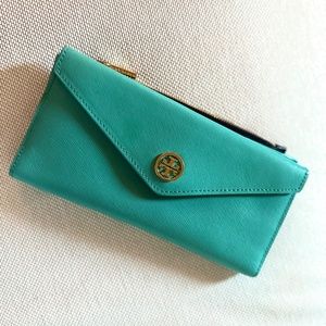 Tory Burch Saffiano Leather Envelope Wallet - Tiffany Blue